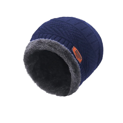 Winter Hat For Men Fleece Scarf Women Neck Leather Knitted