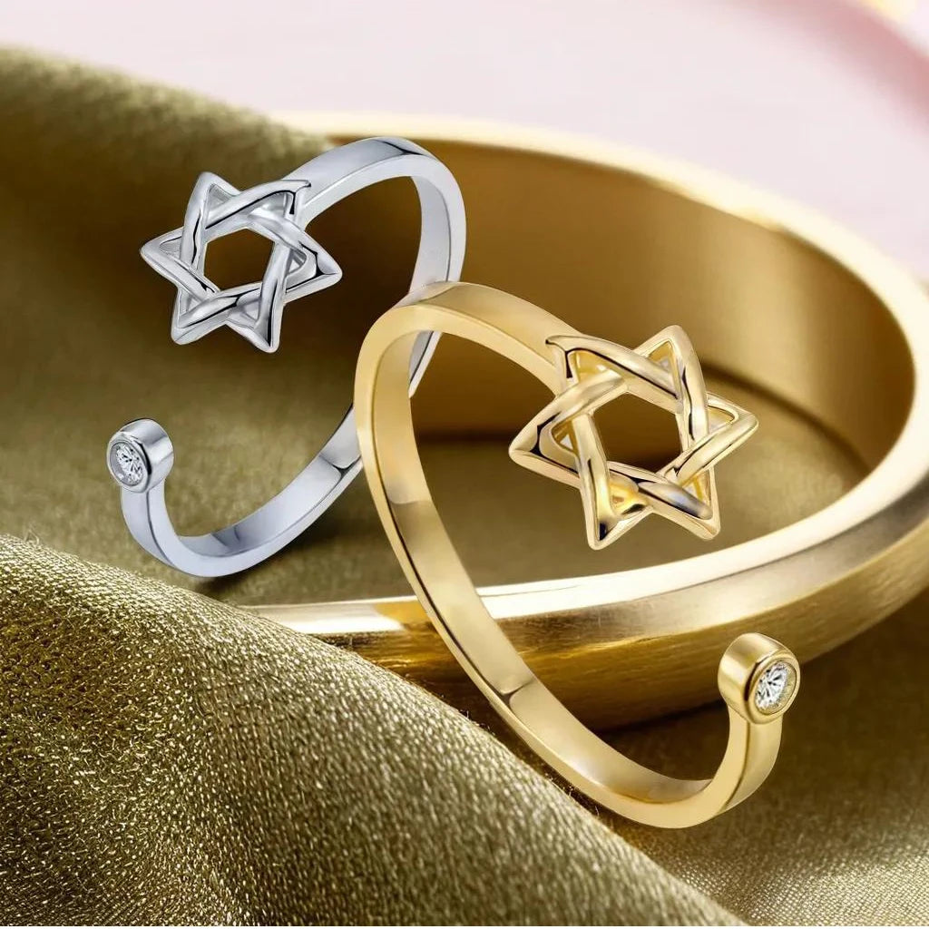 YILUOCD Hollow Hexagon Zircon Jewish Ring for Women Magen