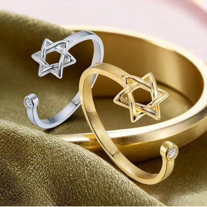 YILUOCD Hollow Hexagon Zircon Jewish Ring for Women Magen