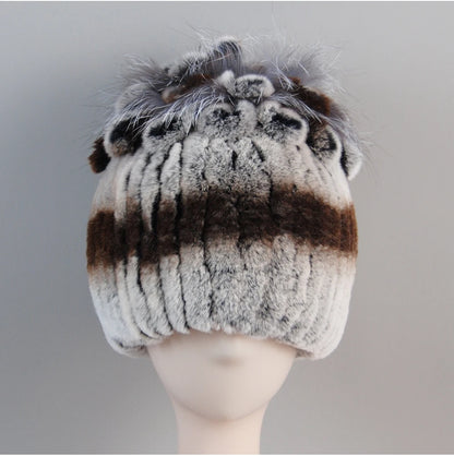 Fur Hats for Women Winter Real Rex Rabbit Hat Fox Fur Knit Female