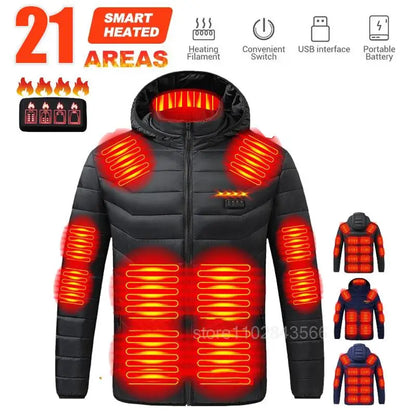 Men Heated Jacket USB Electric Heated Coat Hunting Hiking