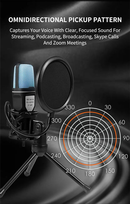 USB Microphone RGB Microfone Condensador Wire Gaming