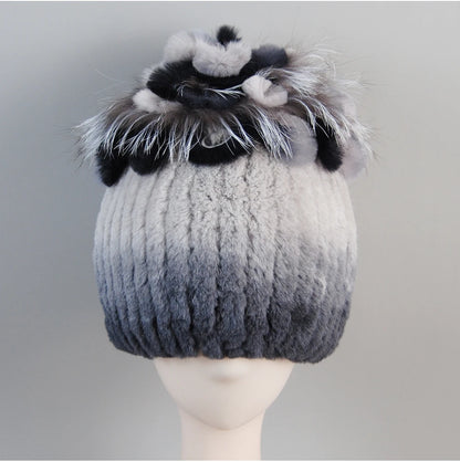 Fur Hats for Women Winter Real Rex Rabbit Hat Fox Fur Knit Female