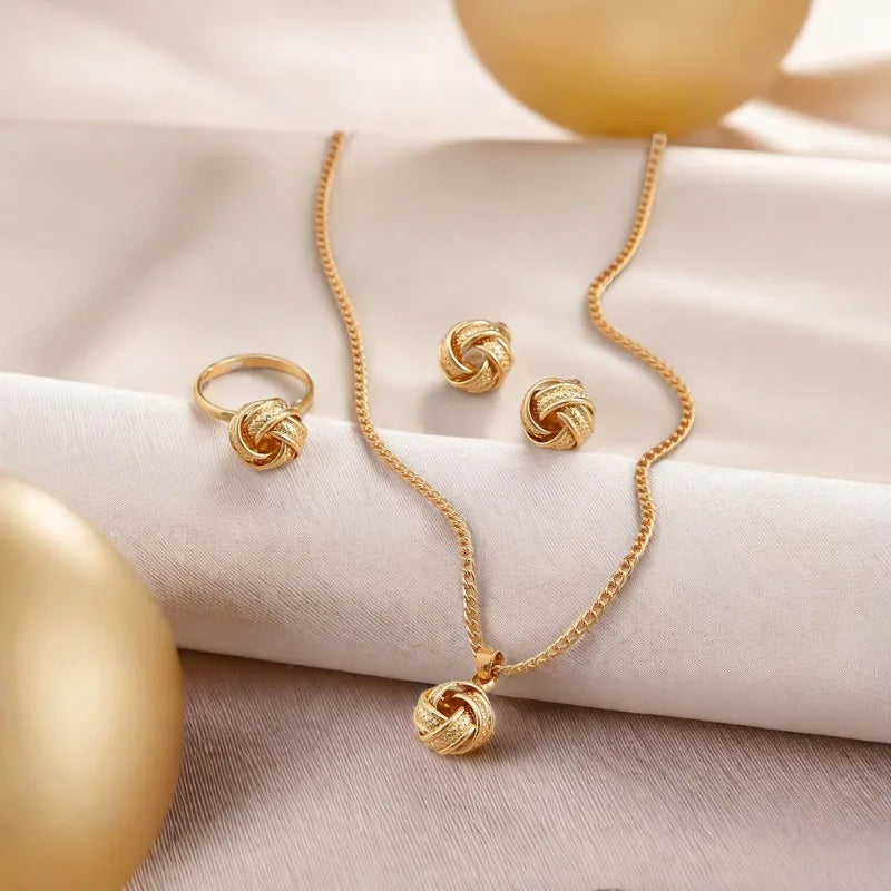 New Fashion Metal Jewelry Three-dimensional Ring Earring Necklace