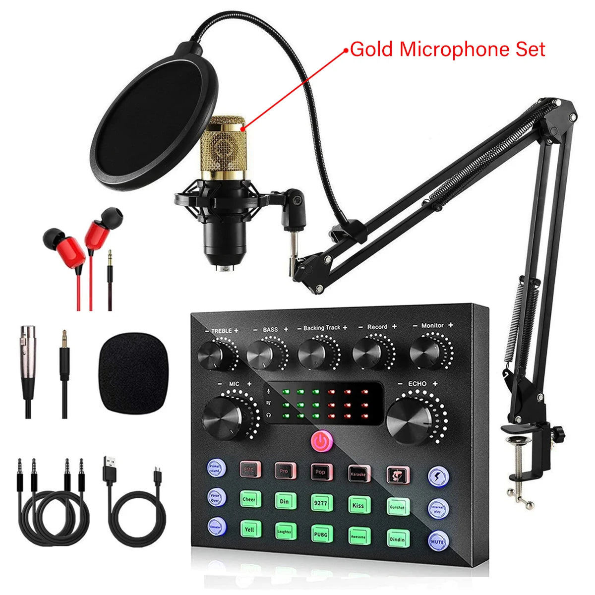 V8S Live Sound Card Podcast Equipment Bundle,with Microphone