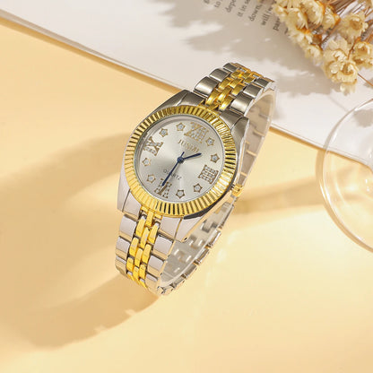 Fashionable diamond-encrusted business steel band alloy men's