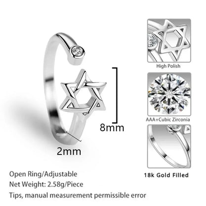 YILUOCD Hollow Hexagon Zircon Jewish Ring for Women Magen