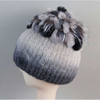 Fur Hats for Women Winter Real Rex Rabbit Hat Fox Fur Knit Female