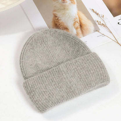 Winter Hats Woman Soft Knit Beanie Warm Rabbit Fur Hat Solid