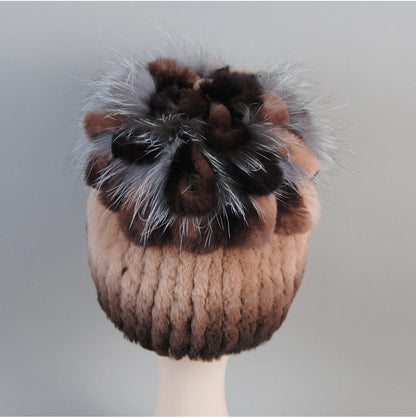 Fur Hats for Women Winter Real Rex Rabbit Hat Fox Fur Knit Female