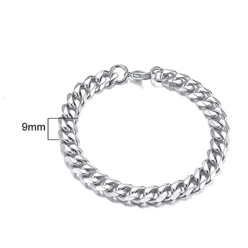 Stainless Steel Chain Bracelet Women, 3mm to 9mm Curb Cuban