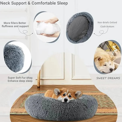 Round Pet Bed for Large Dog Bed Super Soft Cat Bed Long Plush