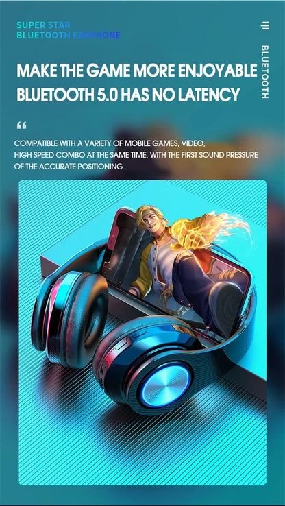 Foldable Bluetooth Headsets  Wireless Headphones With Mic Stereo