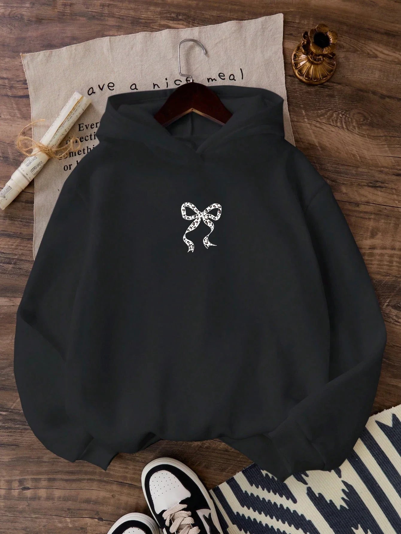 Creative Bow Leopard Printing Women Hoodies Casual Trendy