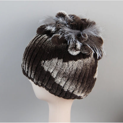Fur Hats for Women Winter Real Rex Rabbit Hat Fox Fur Knit Female