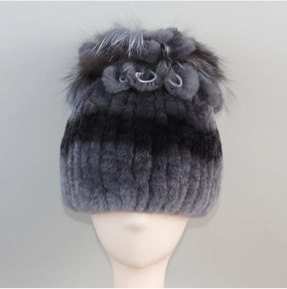 Fur Hats for Women Winter Real Rex Rabbit Hat Fox Fur Knit Female
