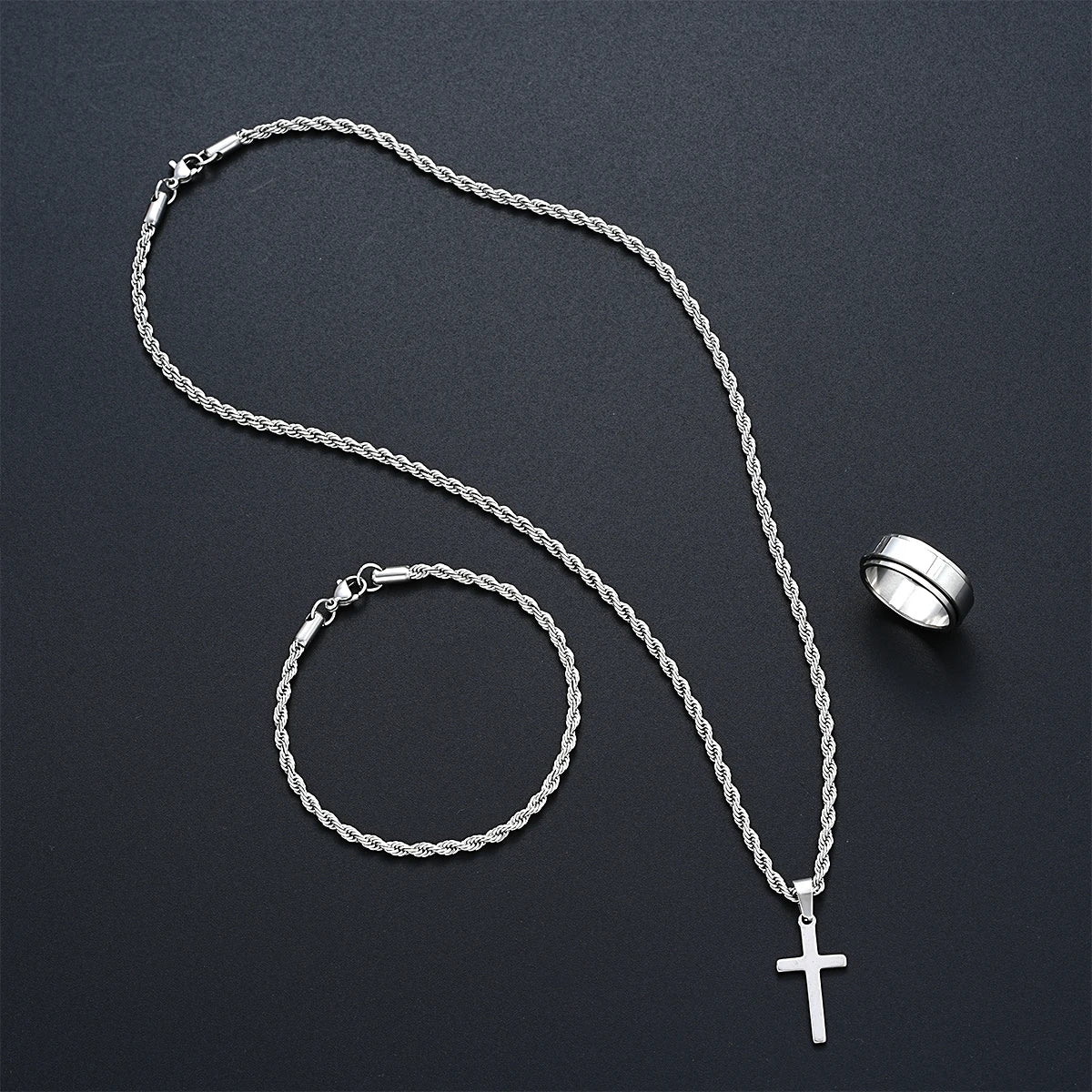 Stainless Steel Simple Jewelry Set For Men Women Fashion Silver