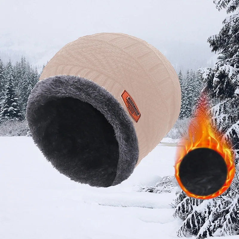 Winter Hat For Men Fleece Scarf Women Neck Leather Knitted