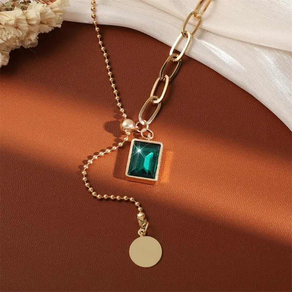 Stainless Steel Green Zirconia Pendant Necklaces For Women