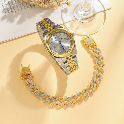 Fashionable diamond-encrusted business steel band alloy men's