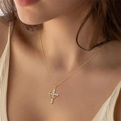 Cubic Zircon Rotatable Crown Cross Pendant Necklaces