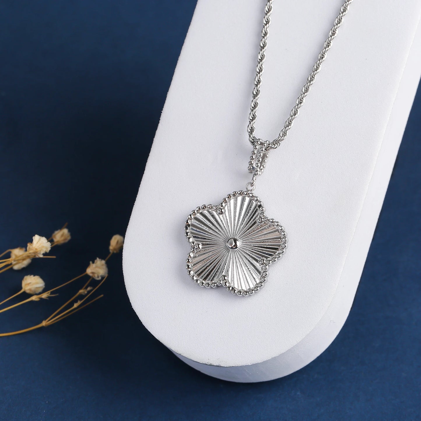 Classic Stainless Steel Metal Laser Sweater Chain Pendant Necklace