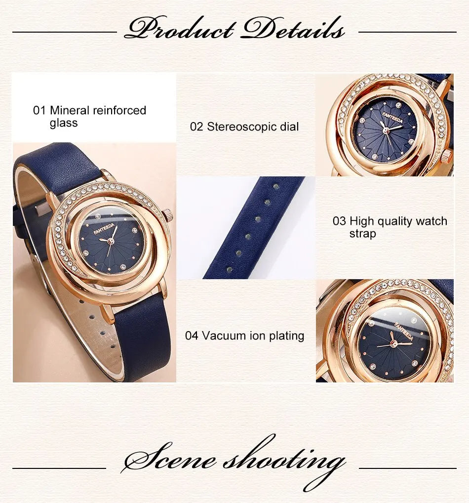 Luxury Watch Women Ring Necklace Earring Rhinestone Fashion