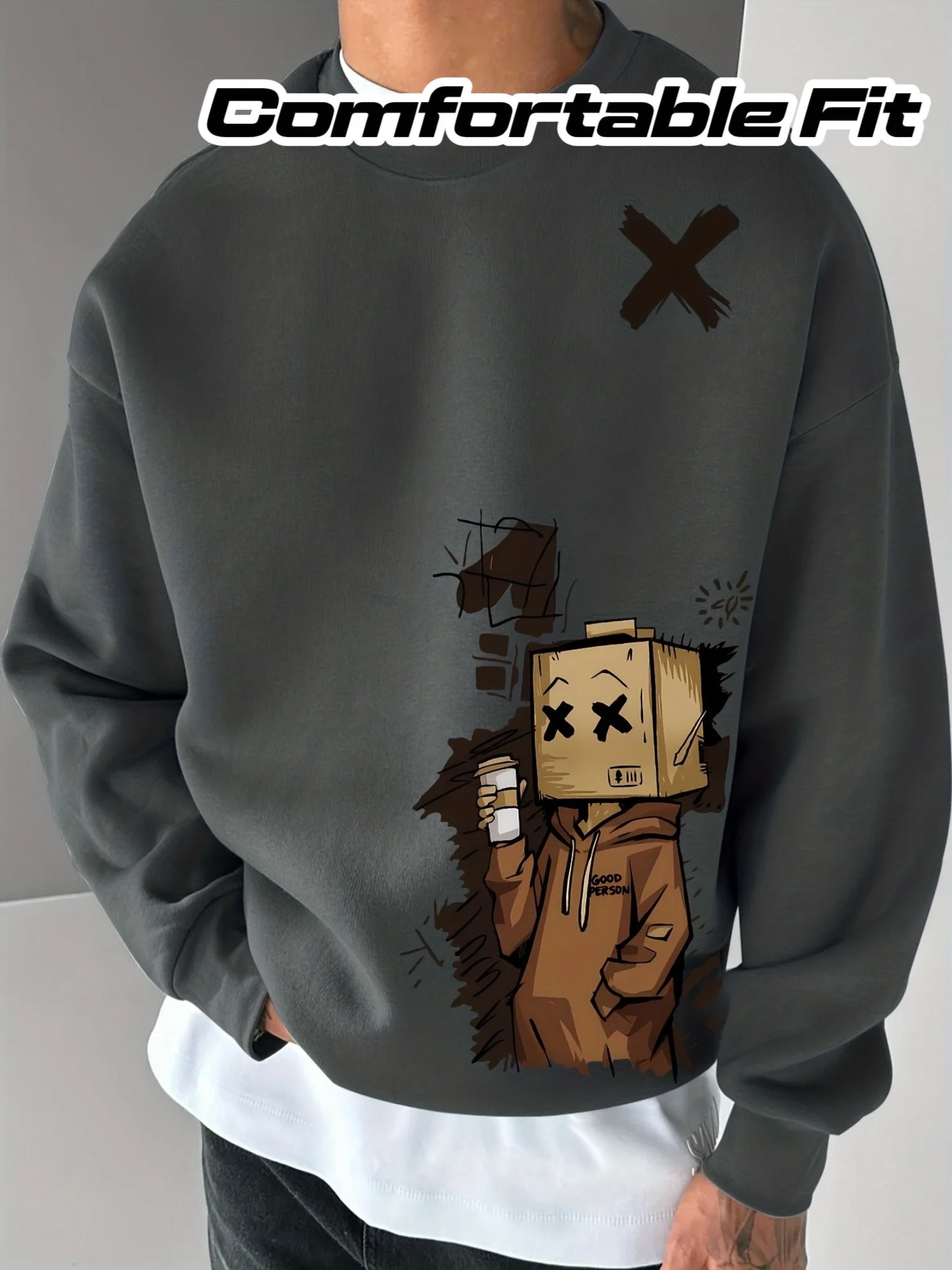 Men's autumn and winter fashionable casual loose fit fun cardboard