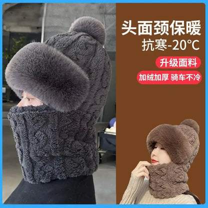 Winter Thermal Balaclava Hat with Integrated Scarf for Cycling