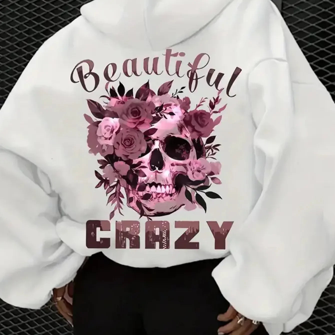 Women's autumn and winter casual hoodie with skull and floral