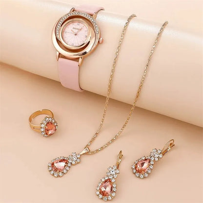 Luxury Watch Women Ring Necklace Earring Rhinestone Fashion