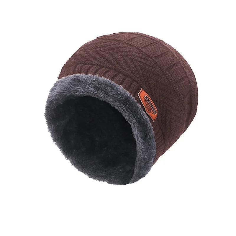Winter Hat For Men Fleece Scarf Women Neck Leather Knitted