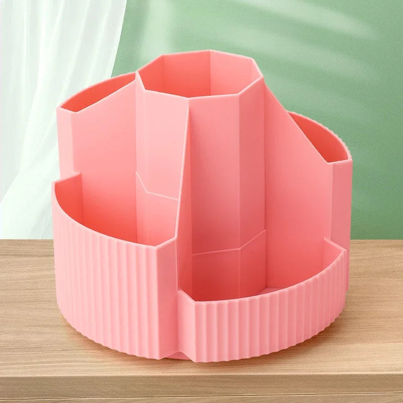 Desktop Stationery Organizer 5 Slots Stationery Storage Box 360 Degree Rotating Cute Pencil Cup Pot for Home Office School