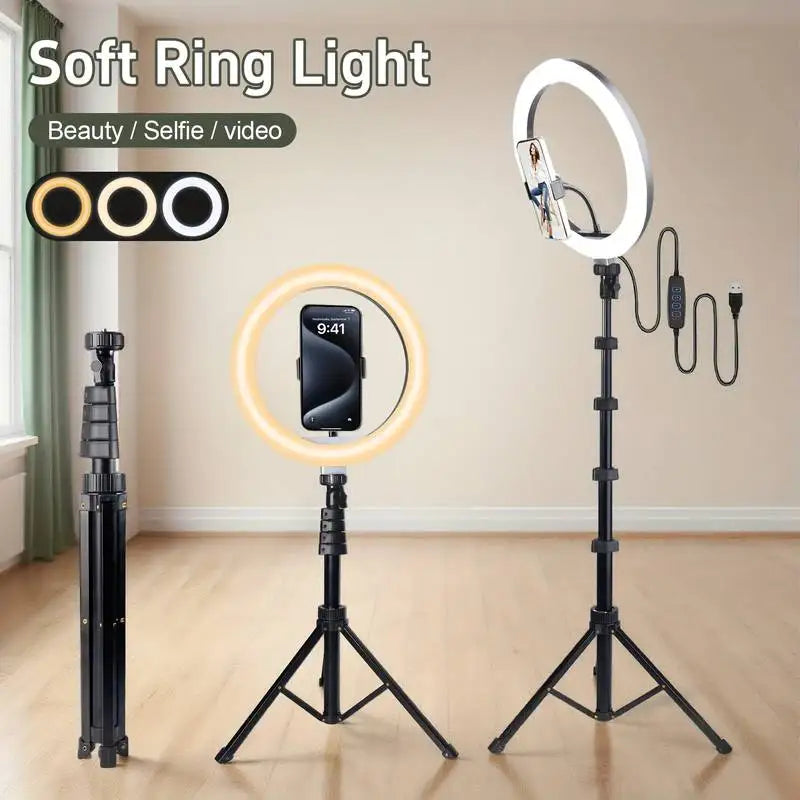 LED Ring Light with Adjustable Color Temperatures 62.9-Inch Tripod