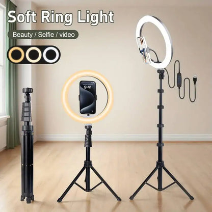 LED Ring Light with Adjustable Color Temperatures 62.9-Inch Tripod
