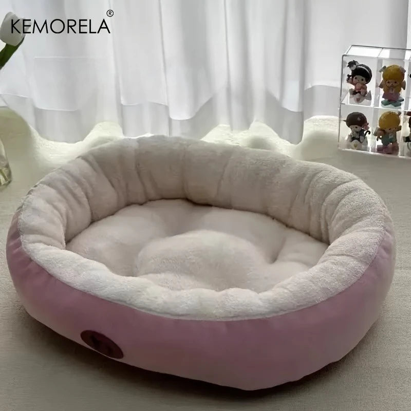 Plush Oval Pet Bed for Dogs and Cats, Thickened achine Washable