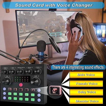V8S Live Sound Card Podcast Equipment Bundle,with Microphone