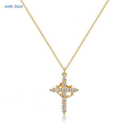 Cubic Zircon Rotatable Crown Cross Pendant Necklaces