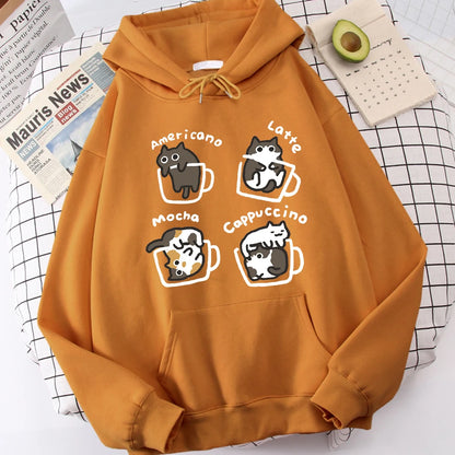 Five Little Cats Playing In The Cup Hoodies Male Street Harajuku