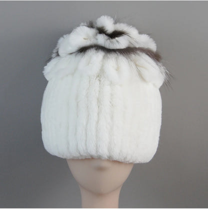Fur Hats for Women Winter Real Rex Rabbit Hat Fox Fur Knit Female