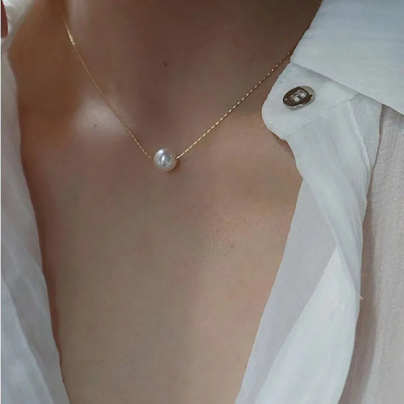 Exquisite Gold Plated Stainless Steel Thin Chain Necklace Freshwater