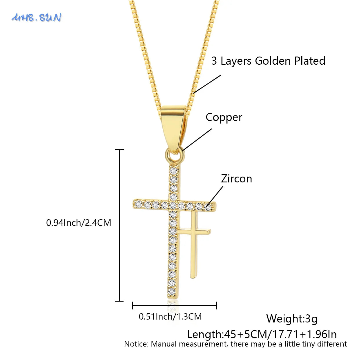 Cubic Zircon Rotatable Crown Cross Pendant Necklaces