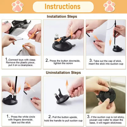 Cat Toy Cat Teaser Stick With Bell Extended Rod Suction Cup