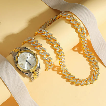 Fashionable diamond-encrusted business steel band alloy men's