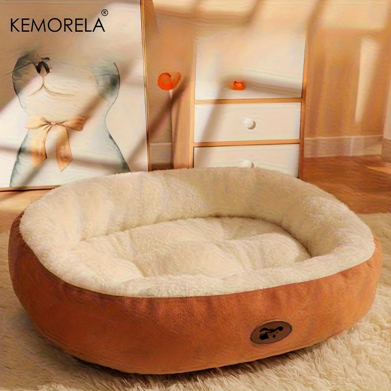 Plush Oval Pet Bed for Dogs and Cats, Thickened achine Washable