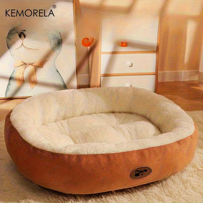 Plush Oval Pet Bed for Dogs and Cats, Thickened achine Washable