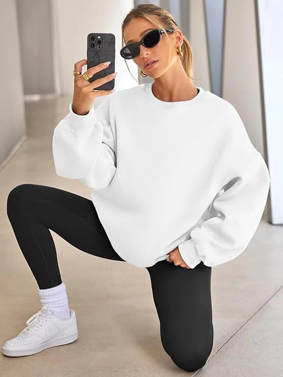 Plus Size Solid Color Sweatshirt, Casual Long Sleeve Crew Neck