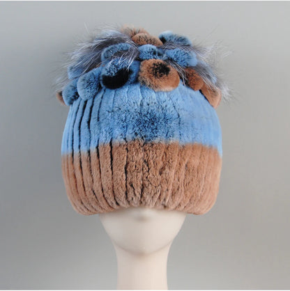 Fur Hats for Women Winter Real Rex Rabbit Hat Fox Fur Knit Female