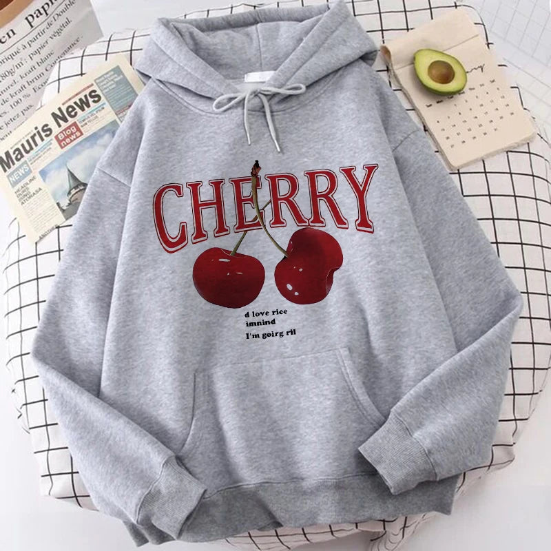 Cherry Love Long Sleeve Pocket Hoodies Funny Gothic Sweatshirt