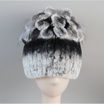 Fur Hats for Women Winter Real Rex Rabbit Hat Fox Fur Knit Female